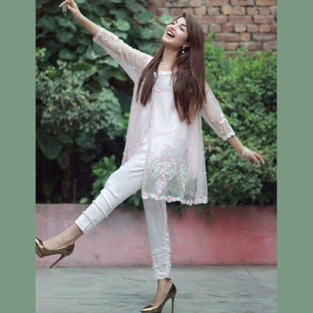 White Open Net Shirt Dress In Pakistan