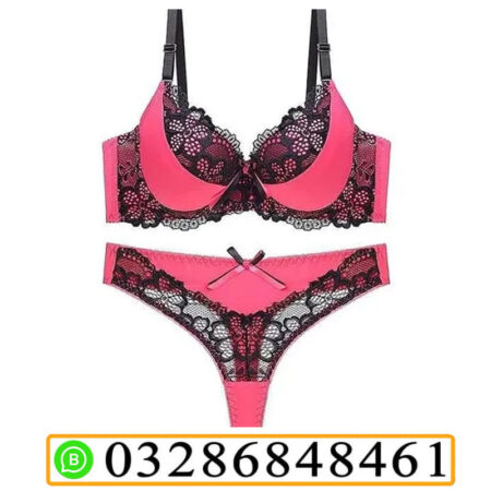 Pink Black Lace Bra Set PK