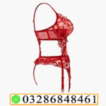 Elegant Red Lace Lingerie Set With Garter In Pakistan