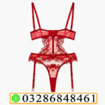Elegant Red Lace Lingerie Set With Garter In Pakistan